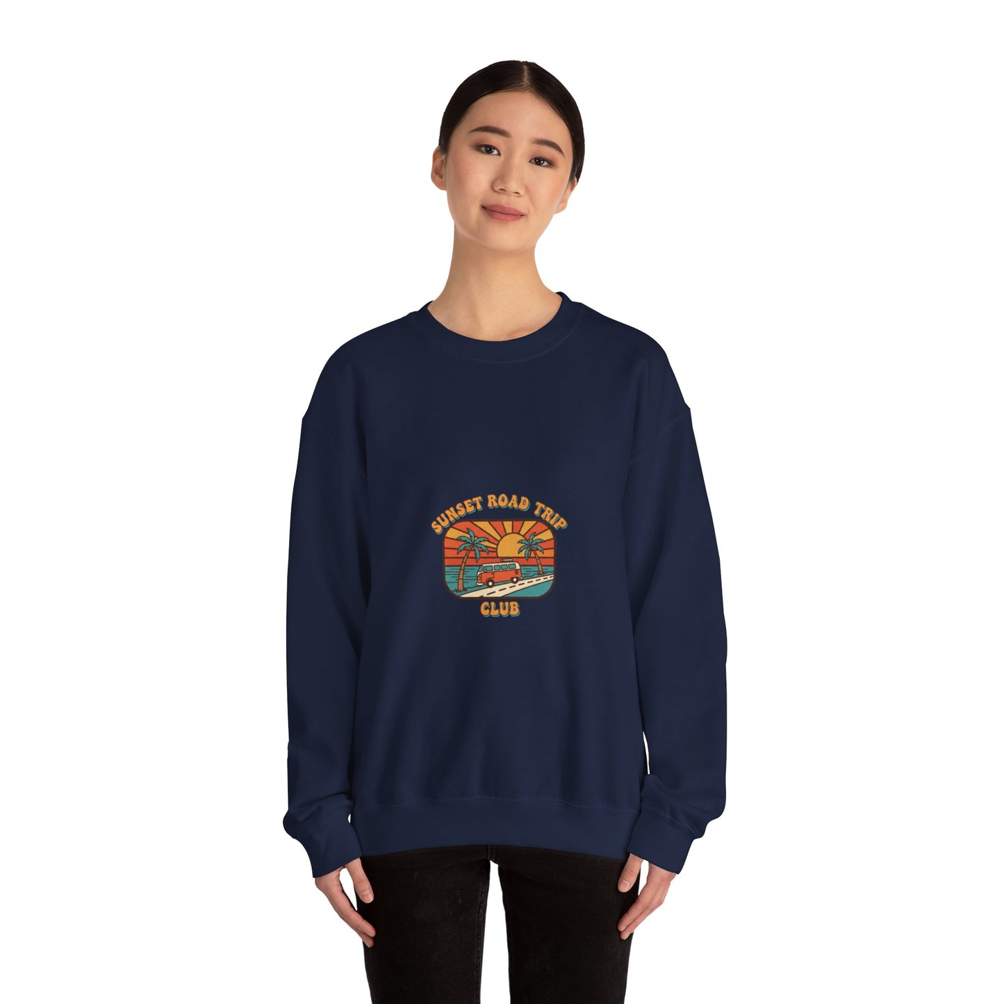 Coastal 70s Sunset Crewneck Sweatshirt | Retro Surf Graphic, Vintage Palm