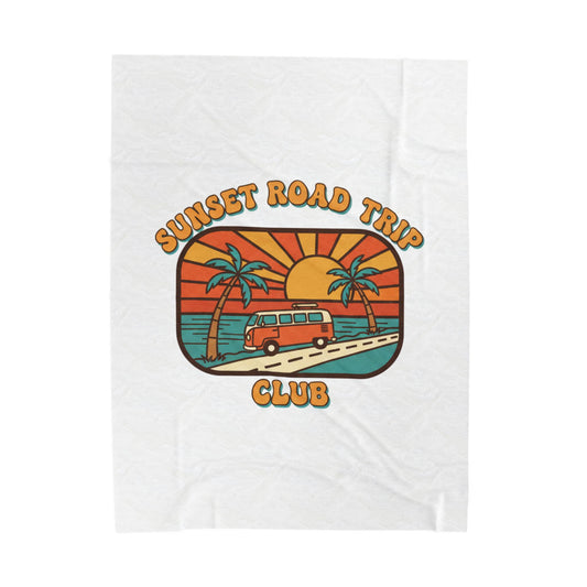 Sunset Road Trip Club Velveteen Blanket | 70s Sunset Retro Surf Graphic
