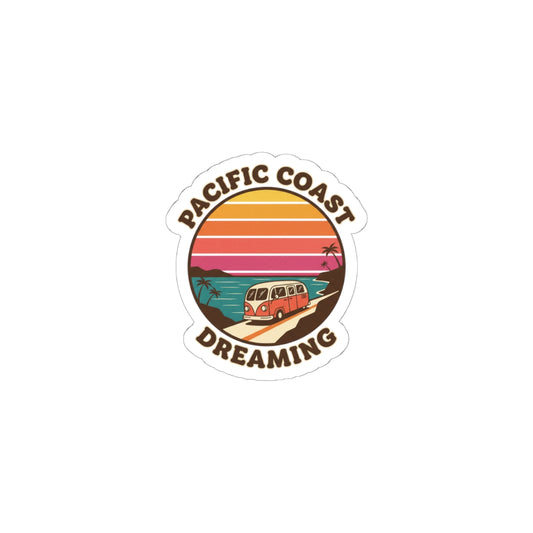 Pacific Coast Dreaming Kiss-Cut Sticker | 70s Sunset, Retro Surf Palm