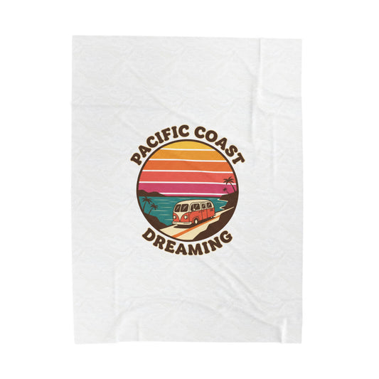 Pacific Coast Dreaming Velveteen Blanket | 70s Sunset Retro Surf Graphic