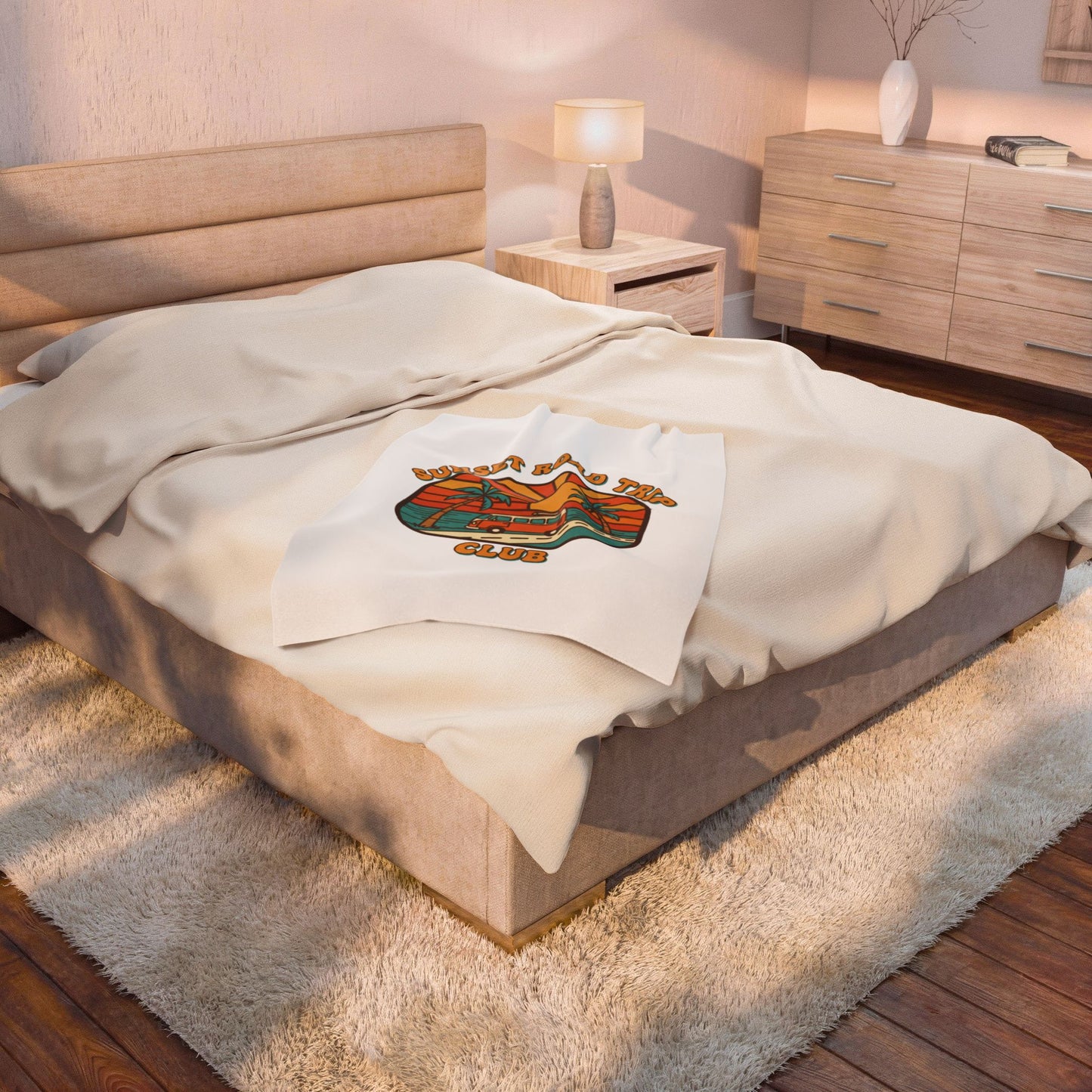 Sunset Road Trip Club Velveteen Blanket | 70s Sunset Retro Surf Graphic
