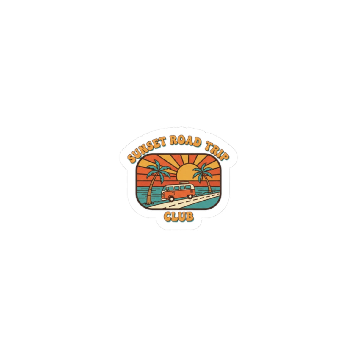 Sunset Road Trip Sticker | 1970s Retro Palm Golden Hour, vintage surf postcard vibe