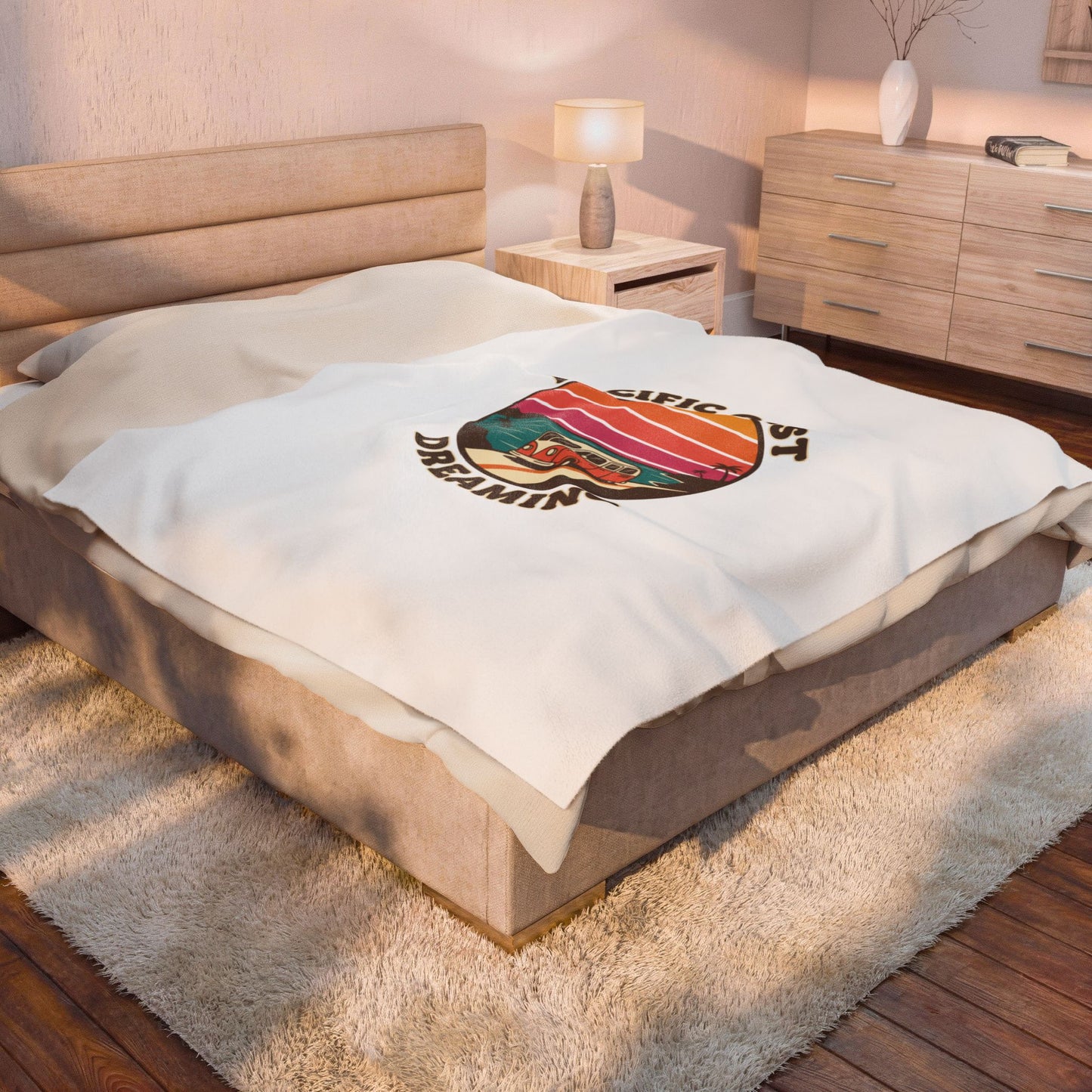 Pacific Coast Dreaming Velveteen Blanket | 70s Sunset Retro Surf Graphic