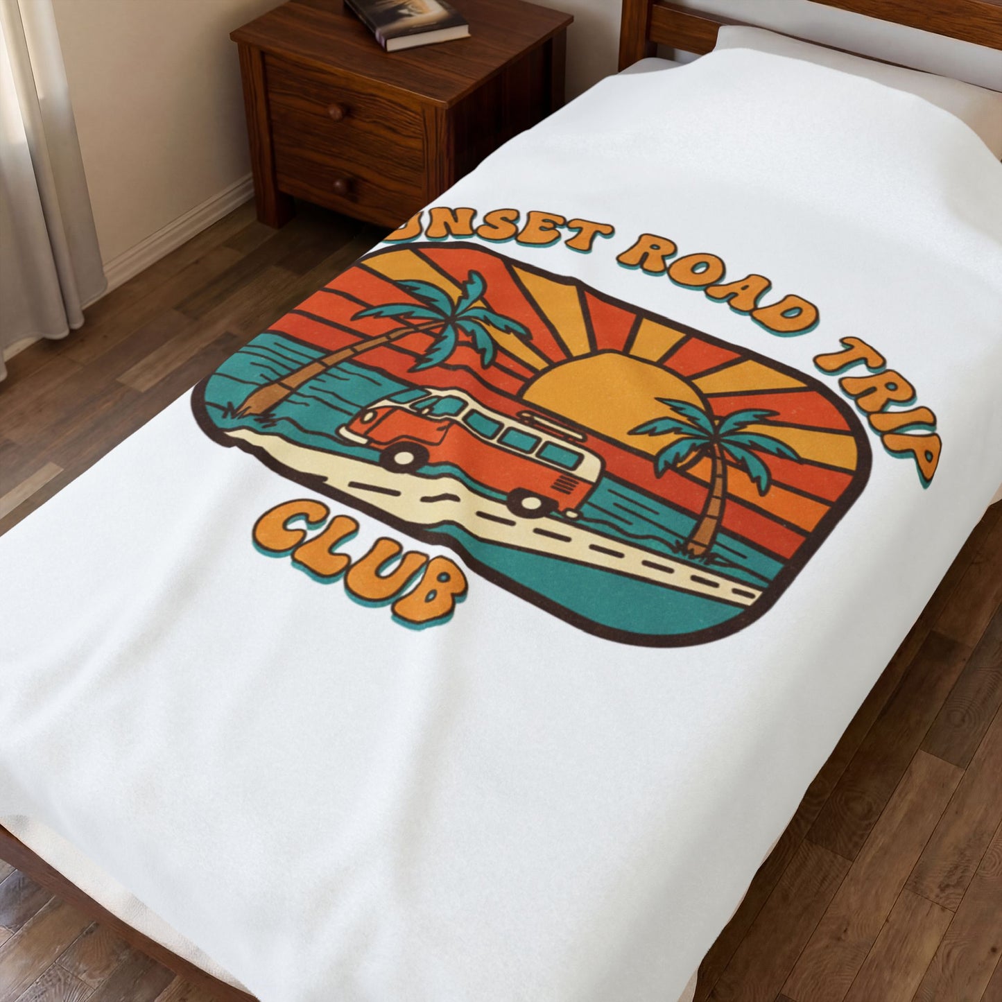 Sunset Road Trip Club Velveteen Blanket | 70s Sunset Retro Surf Graphic