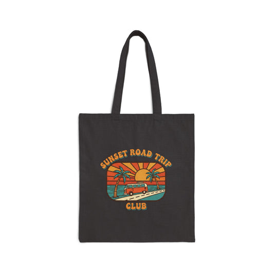 Golden Hour 70s Sunset Tote | Retro Surf Palm Postcard Canvas