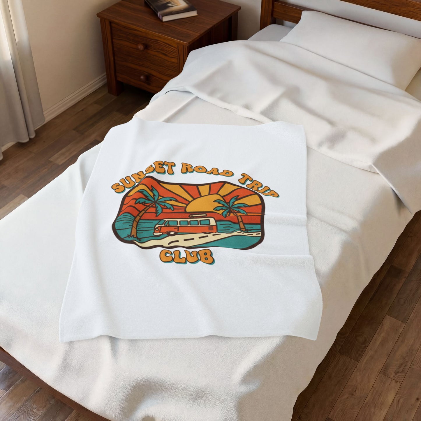 Sunset Road Trip Club Velveteen Blanket | 70s Sunset Retro Surf Graphic