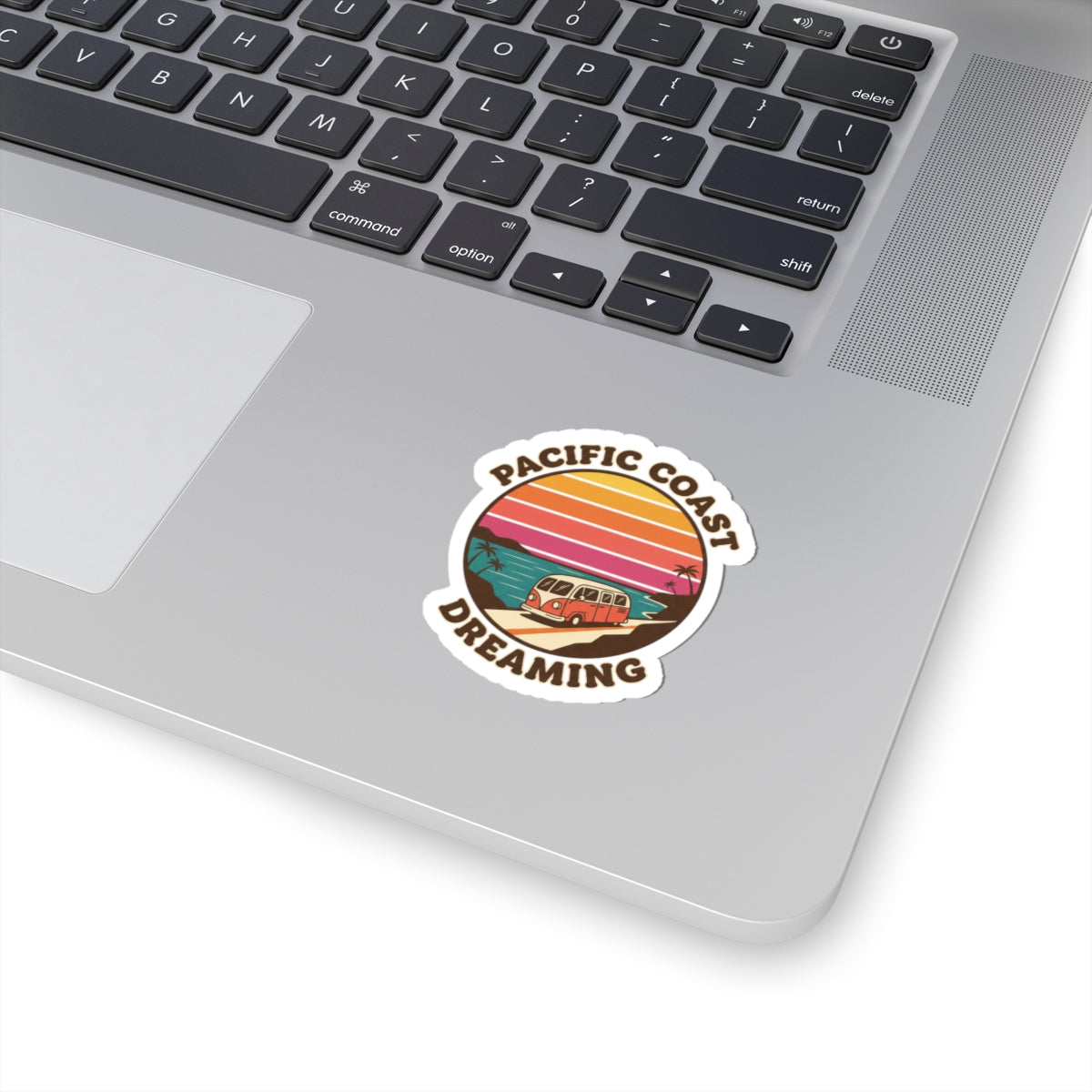 Pacific Coast Dreaming Kiss-Cut Sticker | 70s Sunset, Retro Surf Palm