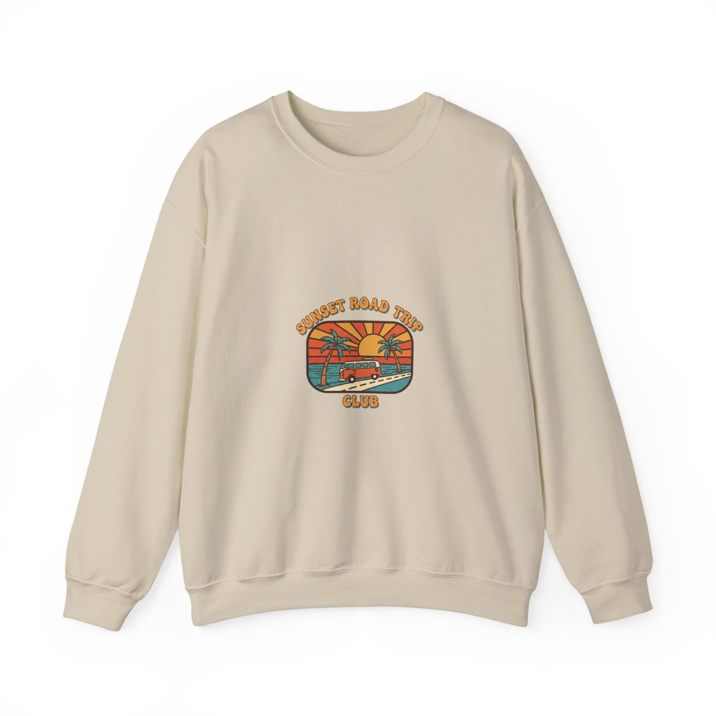 Coastal 70s Sunset Crewneck Sweatshirt | Retro Surf Graphic, Vintage Palm
