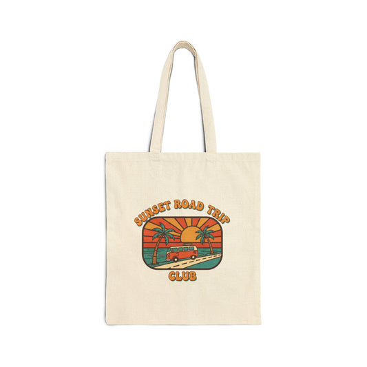 Golden Hour 70s Sunset Tote | Retro Surf Palm Postcard Canvas