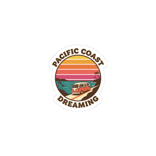 Pacific Coast Dreaming Kiss-Cut Sticker | 70s Sunset, Retro Surf Palm