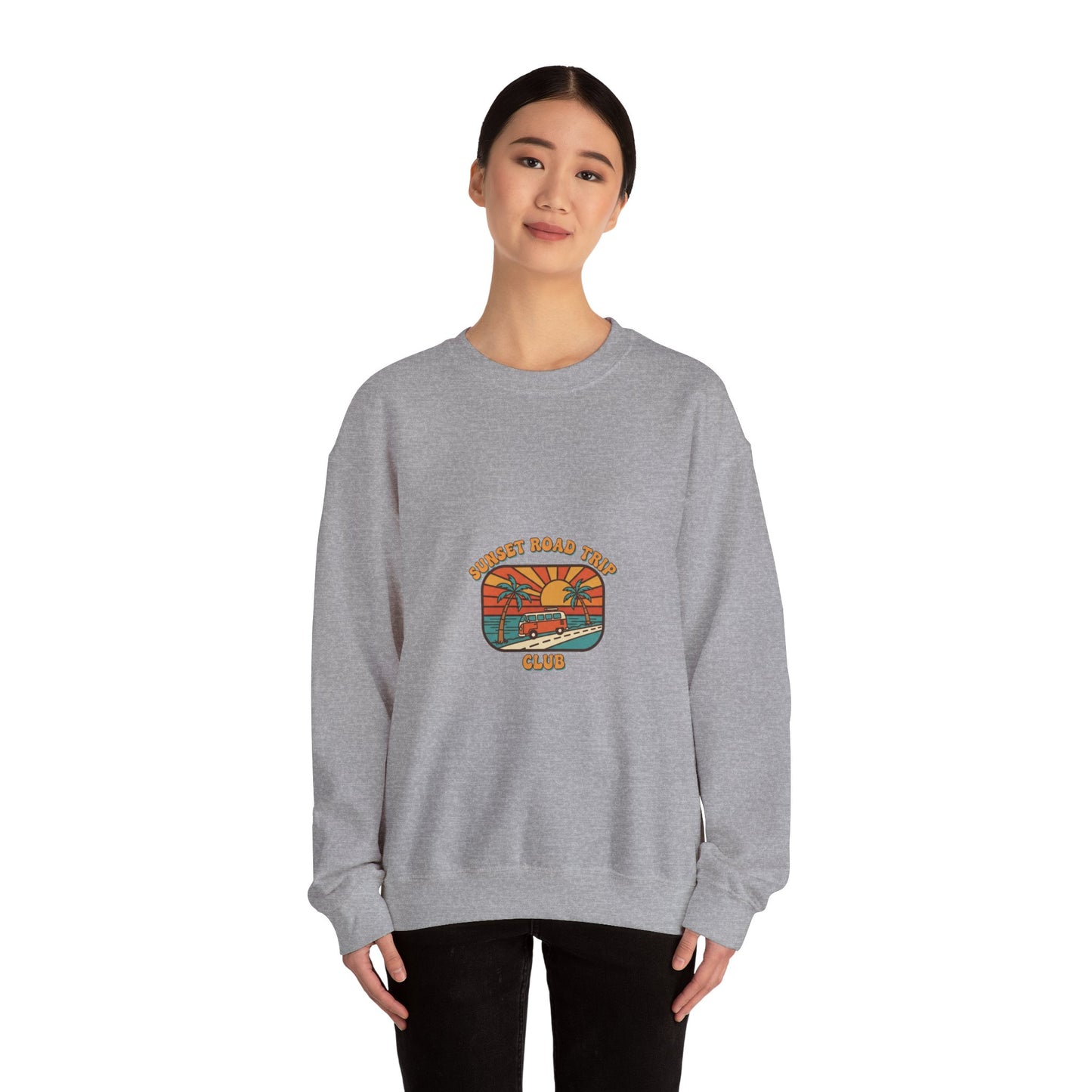 Coastal 70s Sunset Crewneck Sweatshirt | Retro Surf Graphic, Vintage Palm