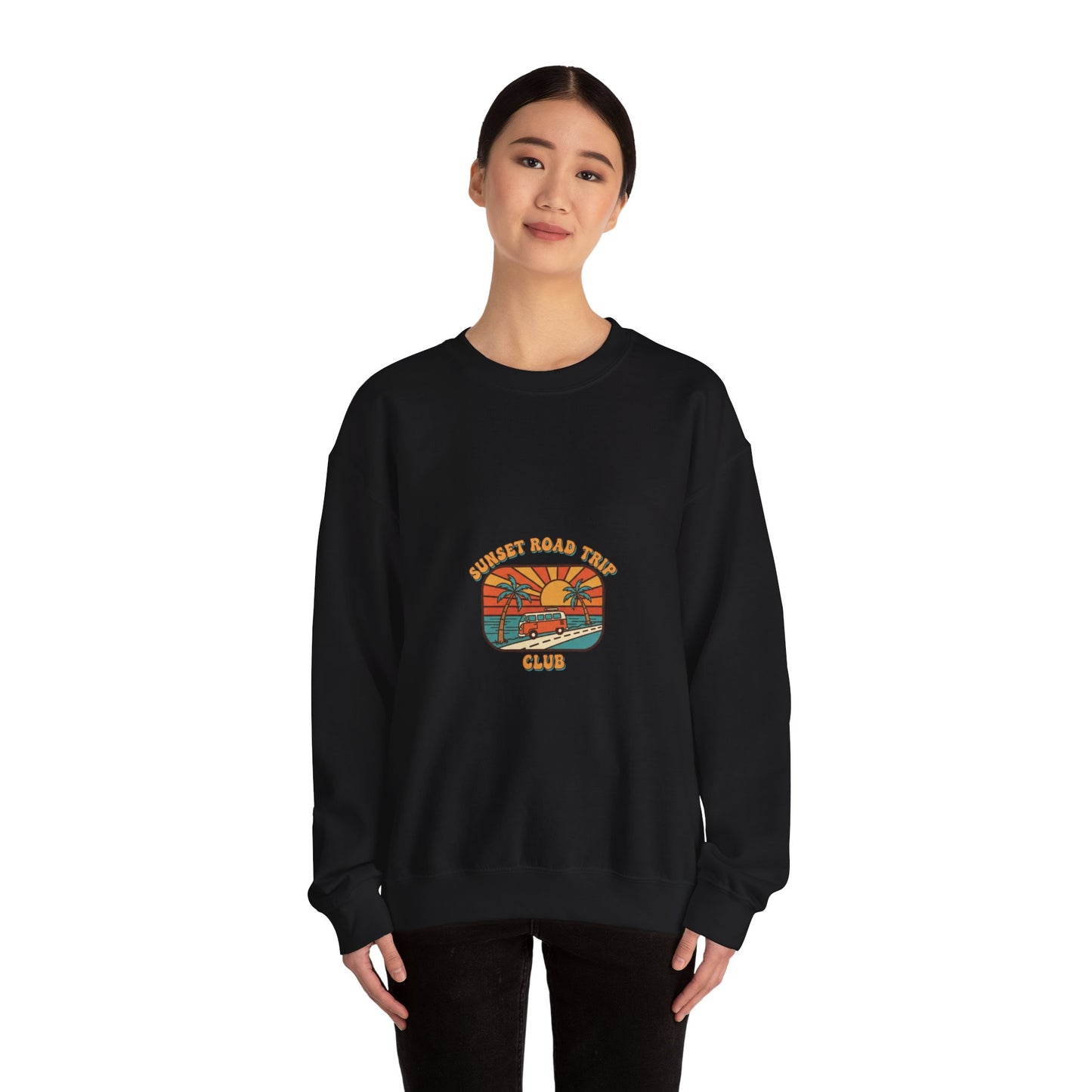 Coastal 70s Sunset Crewneck Sweatshirt | Retro Surf Graphic, Vintage Palm