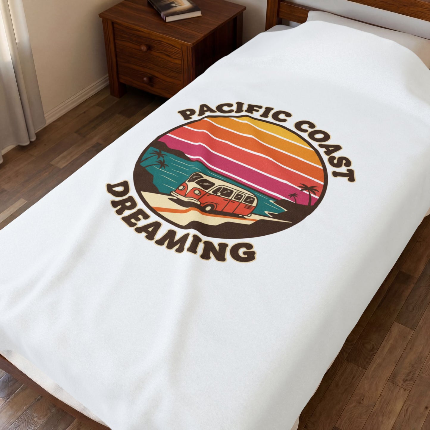 Pacific Coast Dreaming Velveteen Blanket | 70s Sunset Retro Surf Graphic