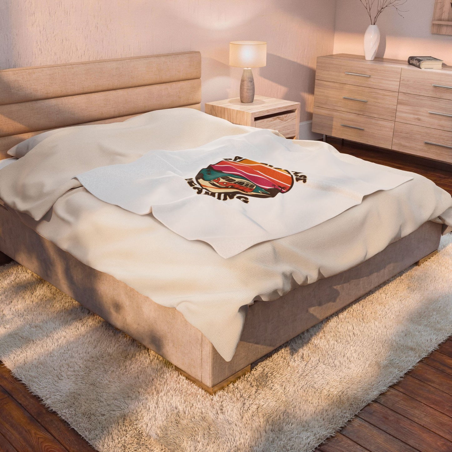 Pacific Coast Dreaming Velveteen Blanket | 70s Sunset Retro Surf Graphic