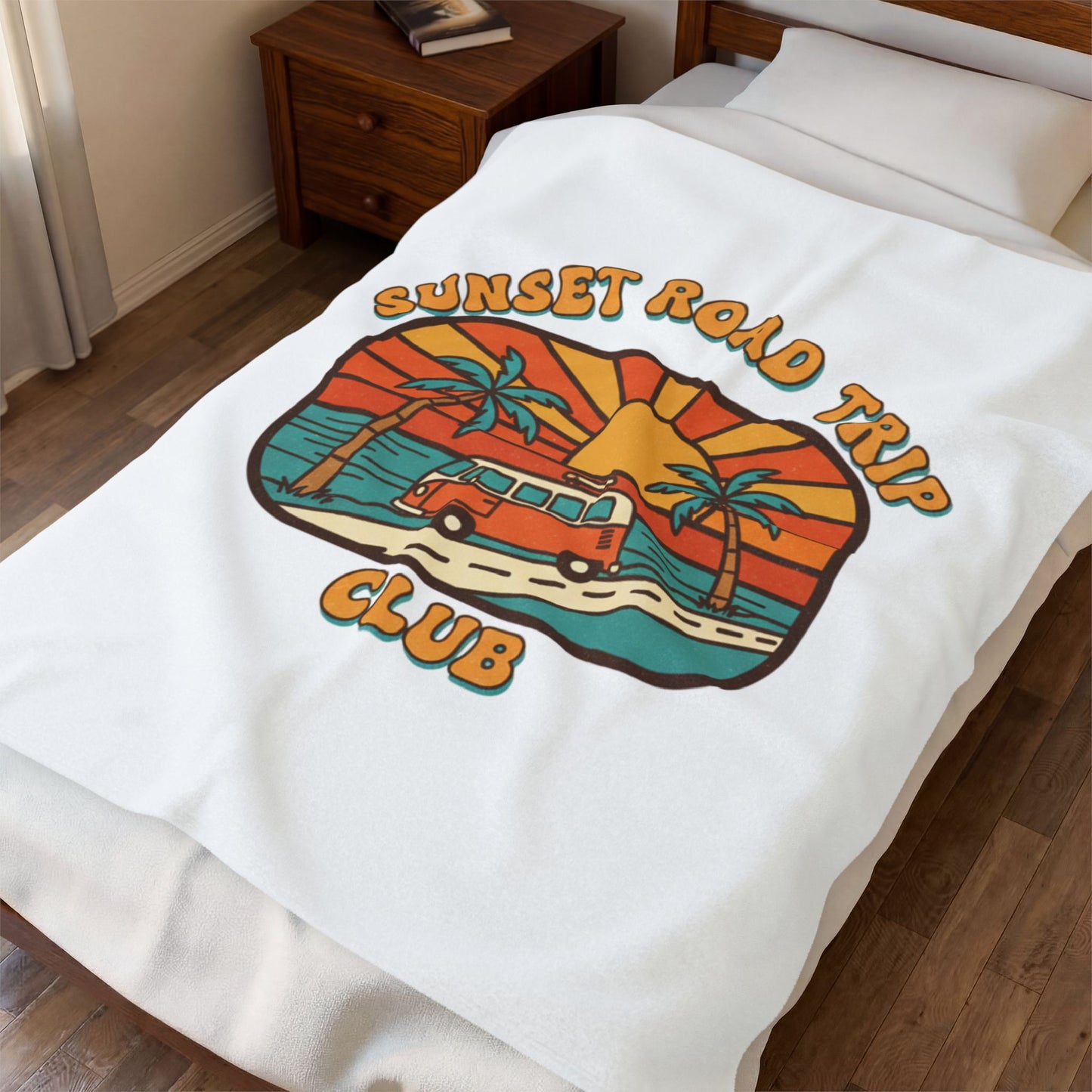 Sunset Road Trip Club Velveteen Blanket | 70s Sunset Retro Surf Graphic