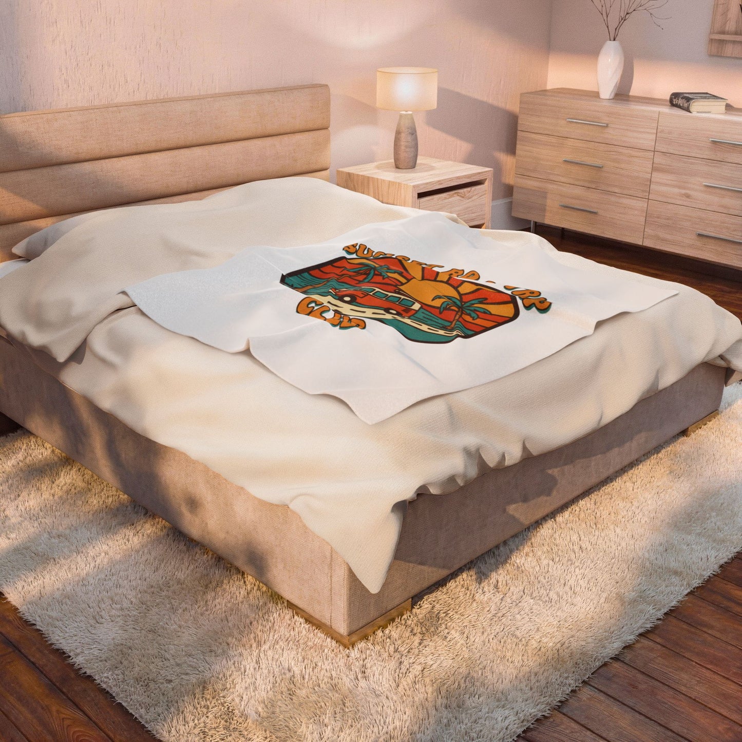 Sunset Road Trip Club Velveteen Blanket | 70s Sunset Retro Surf Graphic