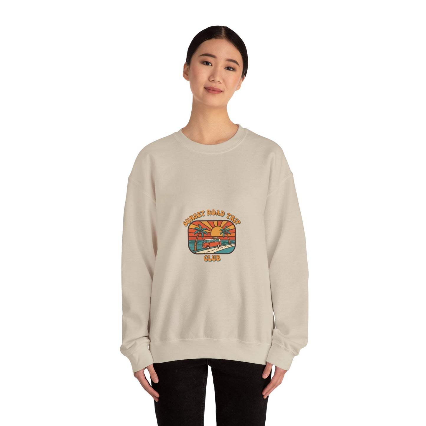 Coastal 70s Sunset Crewneck Sweatshirt | Retro Surf Graphic, Vintage Palm