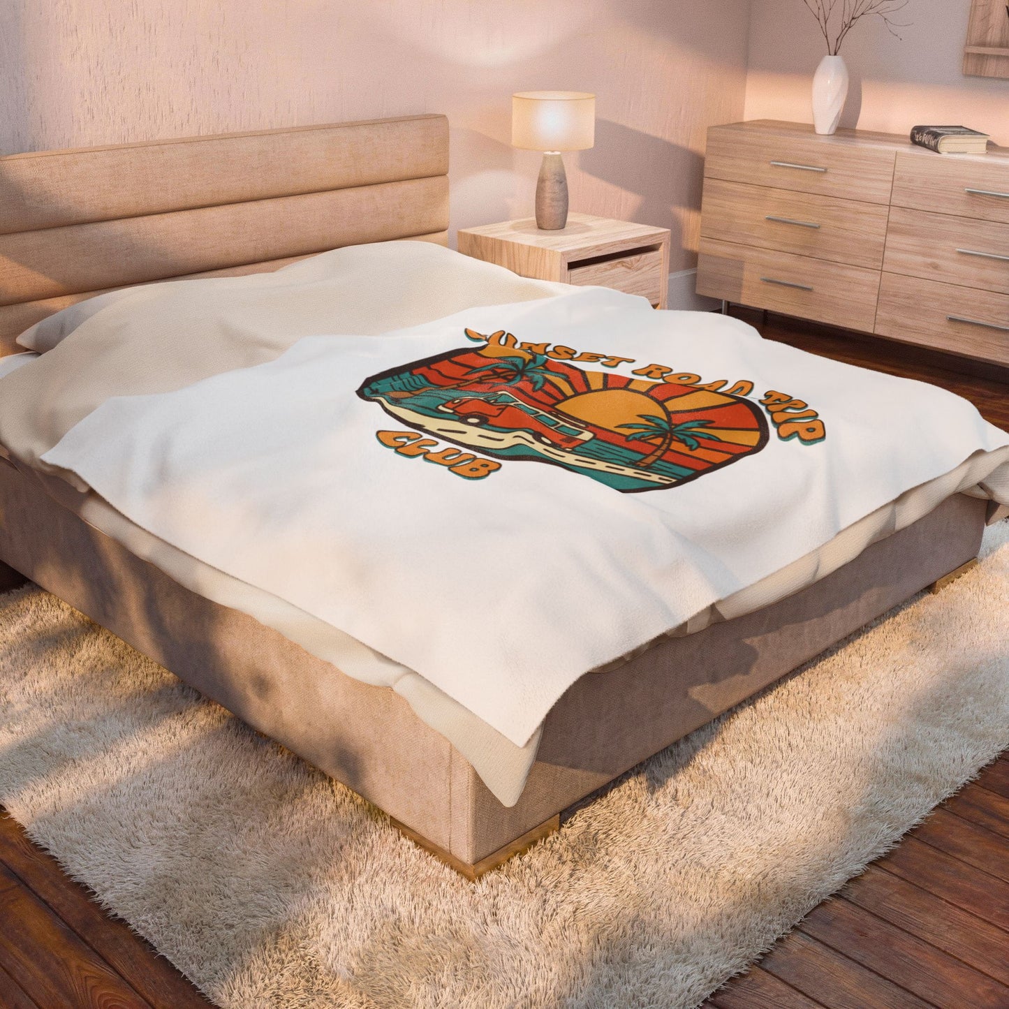 Sunset Road Trip Club Velveteen Blanket | 70s Sunset Retro Surf Graphic