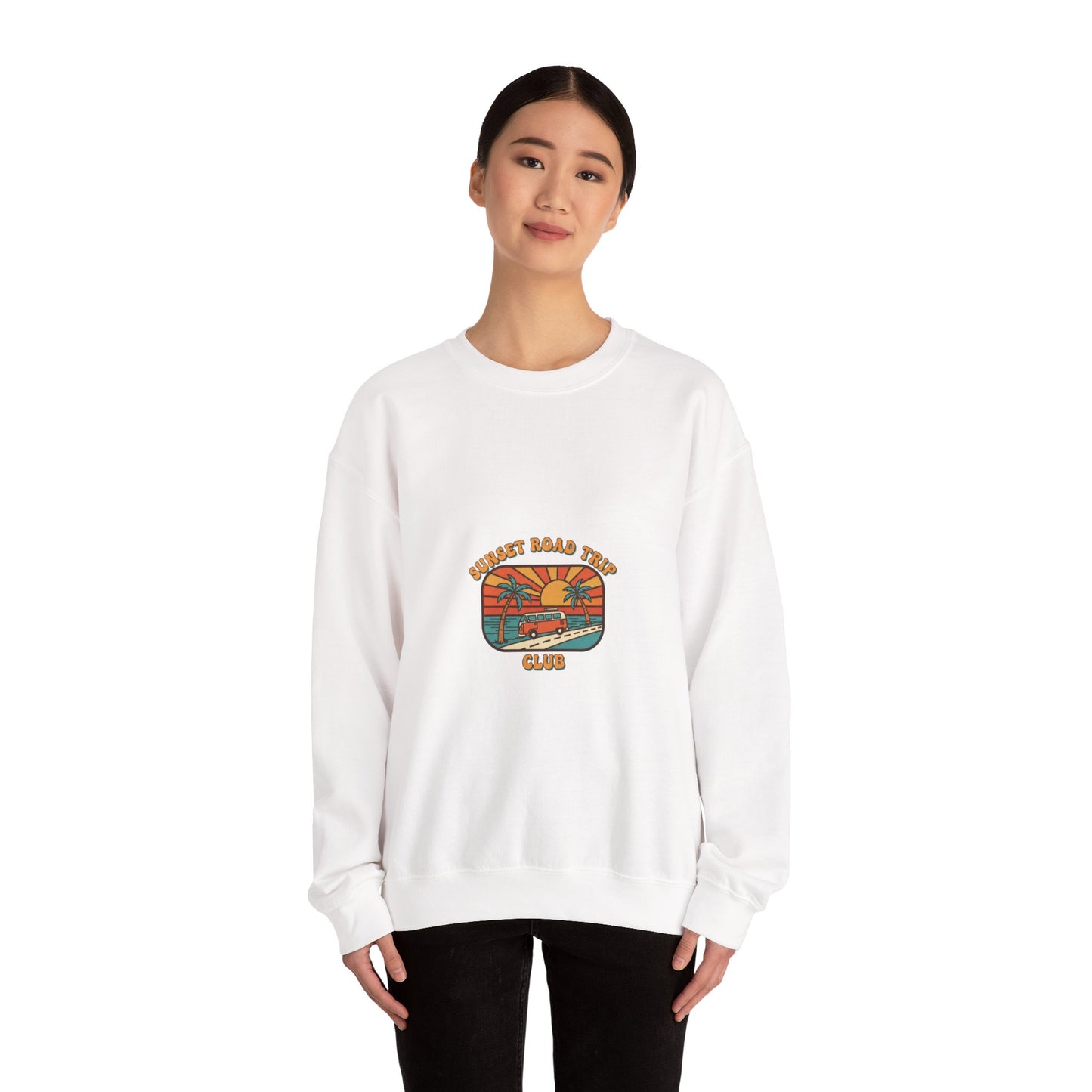 Coastal 70s Sunset Crewneck Sweatshirt | Retro Surf Graphic, Vintage Palm