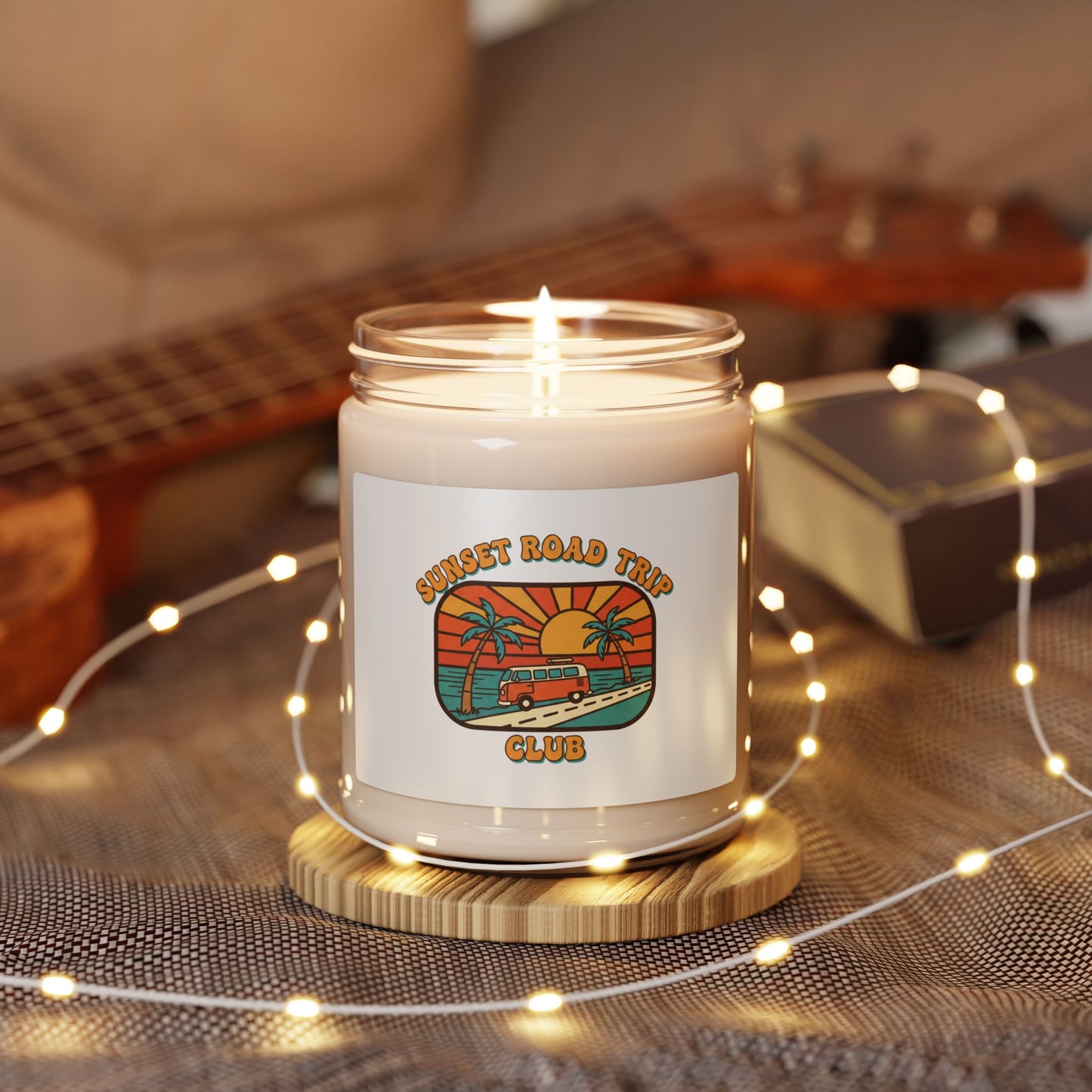 Retro 70s Sunset Candle, Analog Sunshine, Vintage Palm Postcard