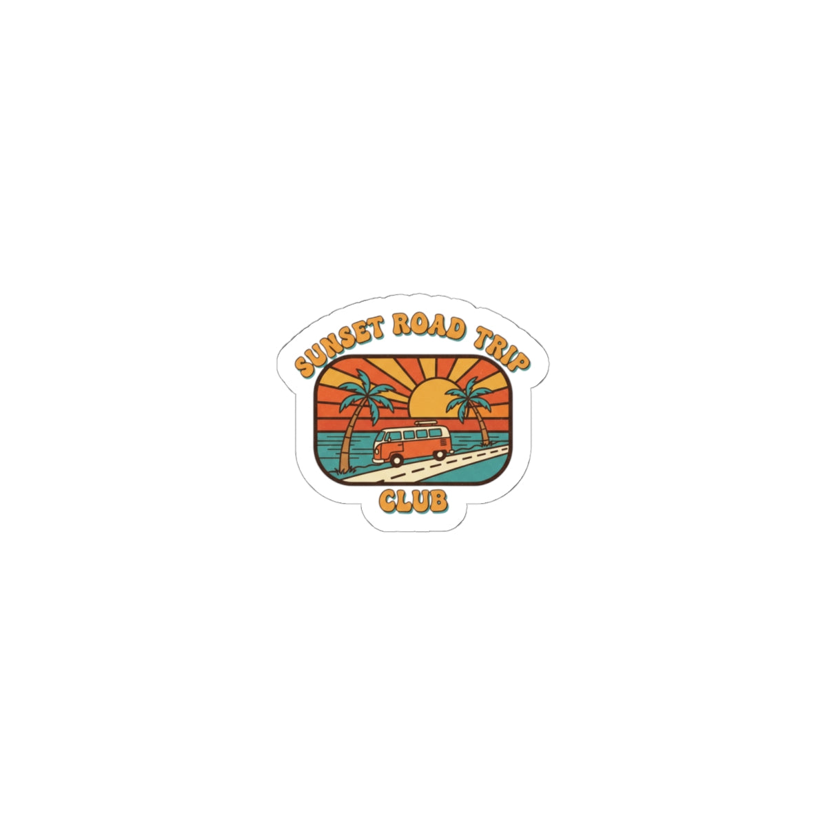 Sunset Road Trip Sticker | 1970s Retro Palm Golden Hour, vintage surf postcard vibe
