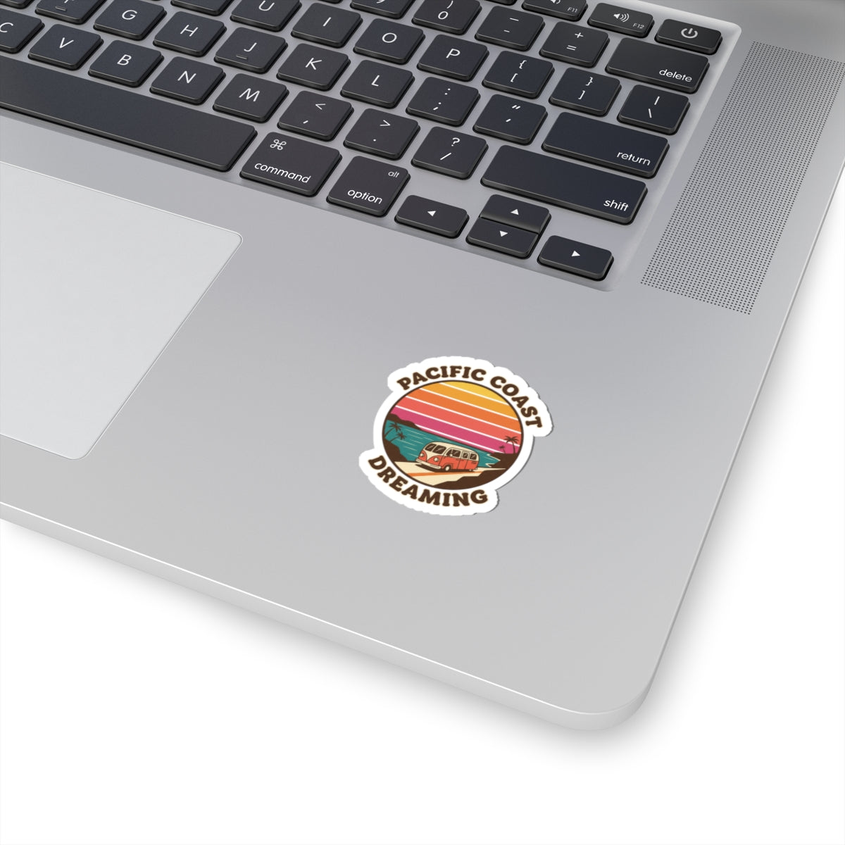Pacific Coast Dreaming Kiss-Cut Sticker | 70s Sunset, Retro Surf Palm