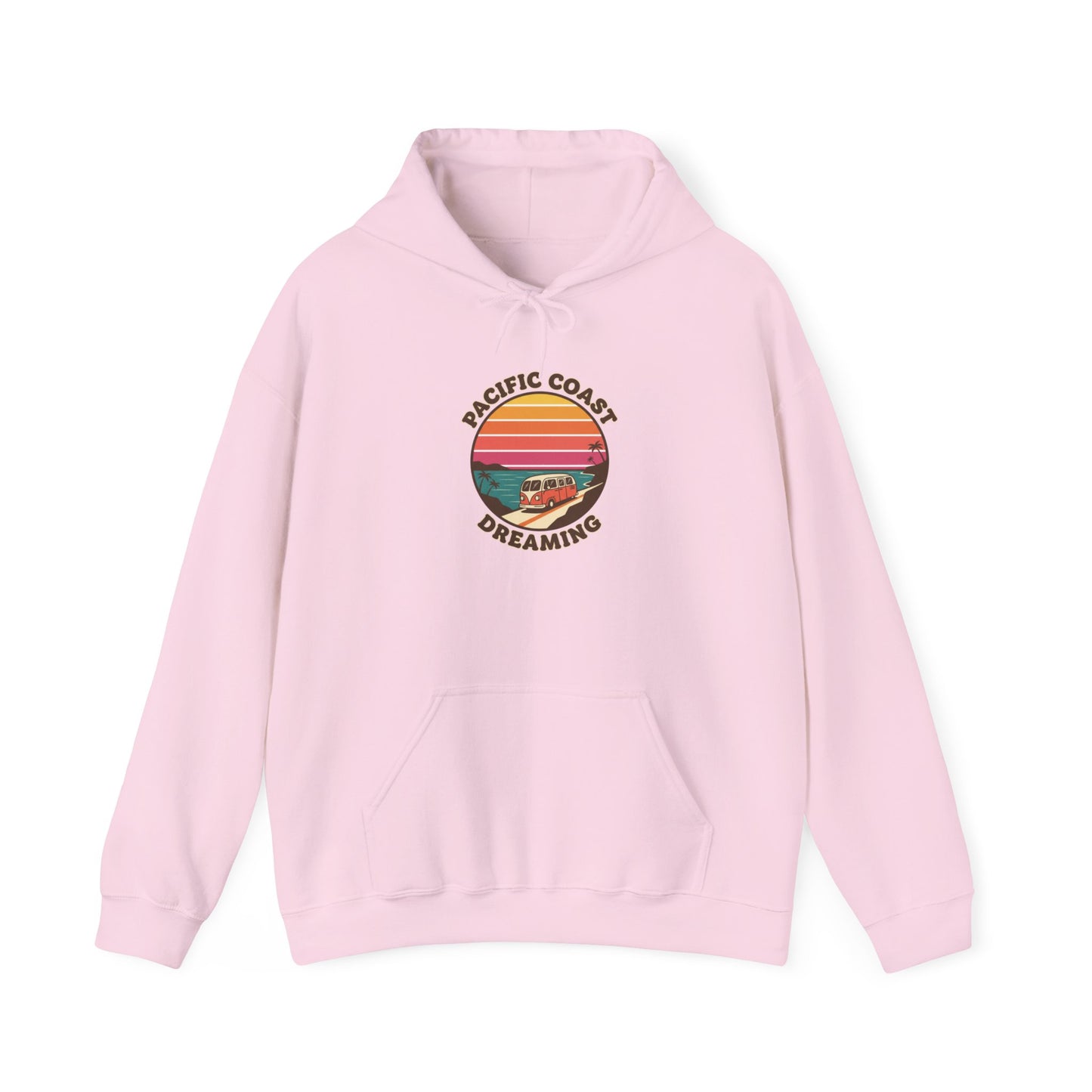 Pacific Coast Dreaming hoodie | 70s sunset surf graphic, vintage palm postcard
