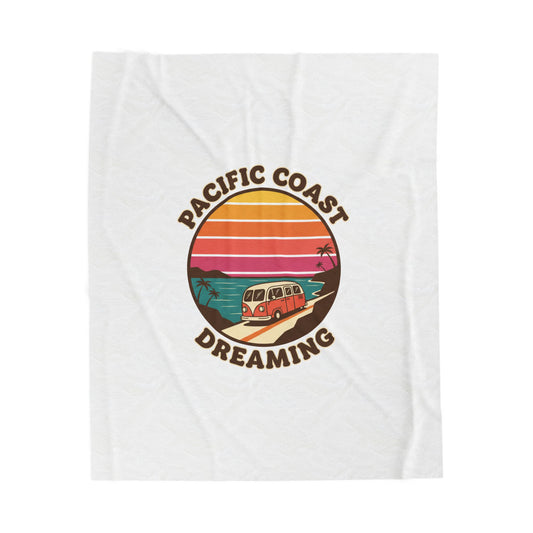 Pacific Coast Dreaming Velveteen Blanket | 70s Sunset Retro Surf Graphic
