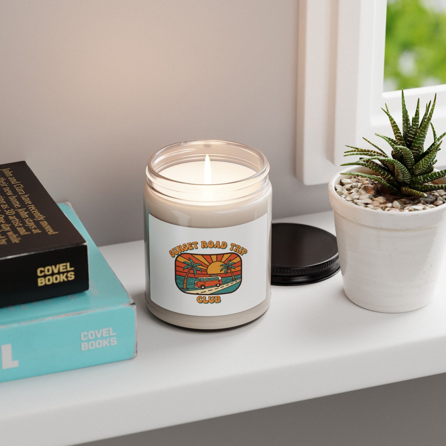 Retro 70s Sunset Candle, Analog Sunshine, Vintage Palm Postcard