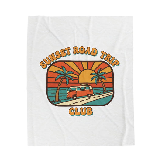 Sunset Road Trip Club Velveteen Blanket | 70s Sunset Retro Surf Graphic