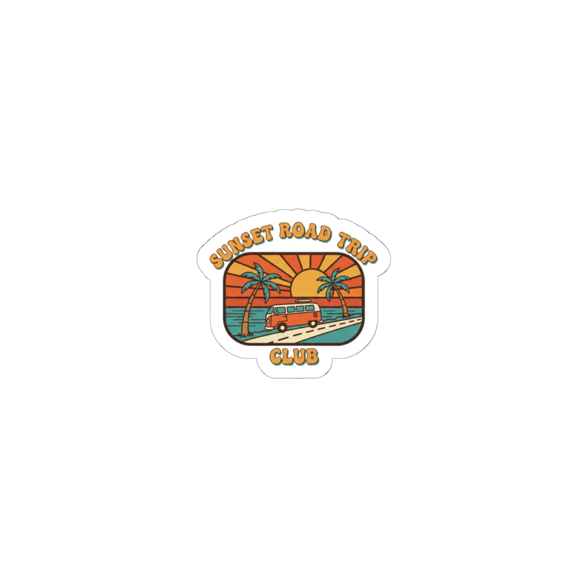 Sunset Road Trip Sticker | 1970s Retro Palm Golden Hour, vintage surf postcard vibe
