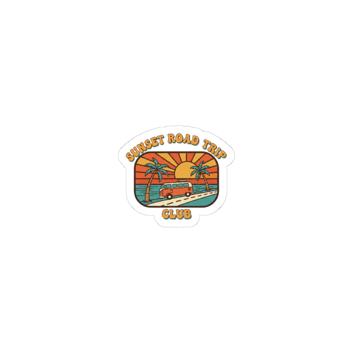 Sunset Road Trip Sticker | 1970s Retro Palm Golden Hour, vintage surf postcard vibe