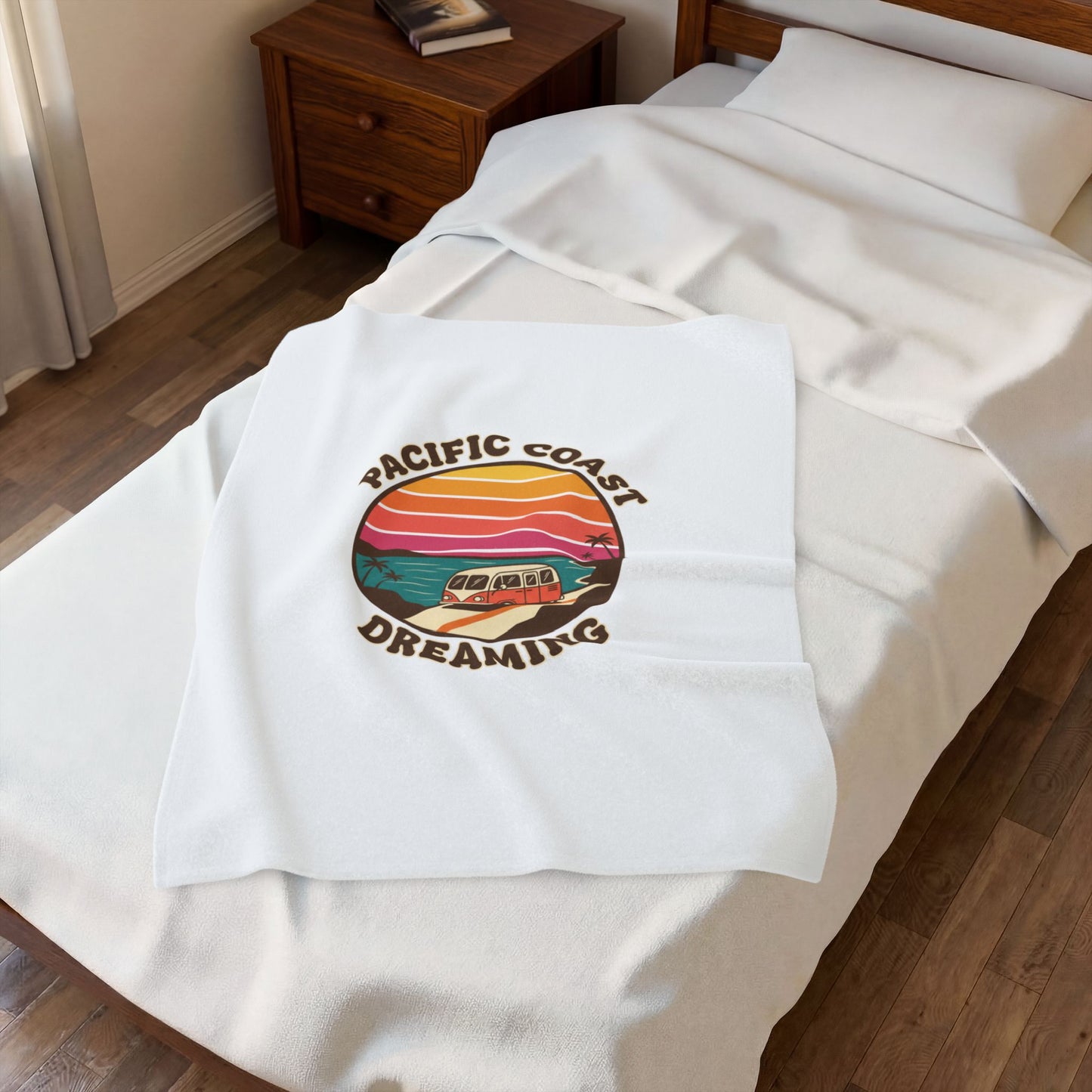 Pacific Coast Dreaming Velveteen Blanket | 70s Sunset Retro Surf Graphic