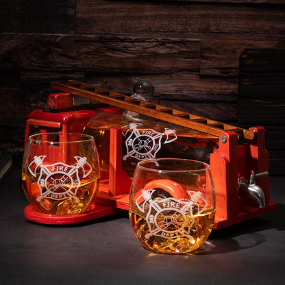 Firetruck Whiskey Decanter with Two 12 oz Glasses Gift Firefighter Gifts, Fireman, Firetruck Figurine, Police Gifts, Fire Department Gifts, Gifts for Firefighters! 600ml 13" L 6" H Gifts for Dad