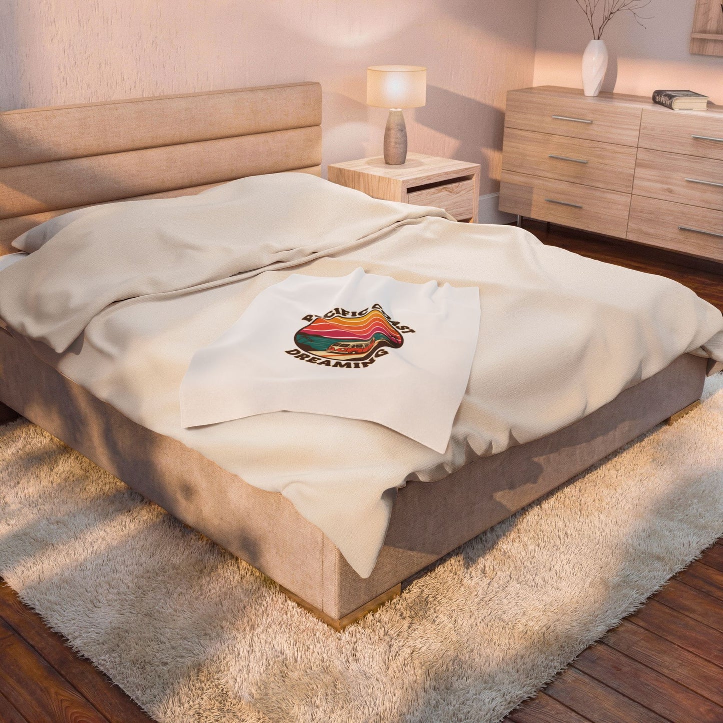 Pacific Coast Dreaming Velveteen Blanket | 70s Sunset Retro Surf Graphic