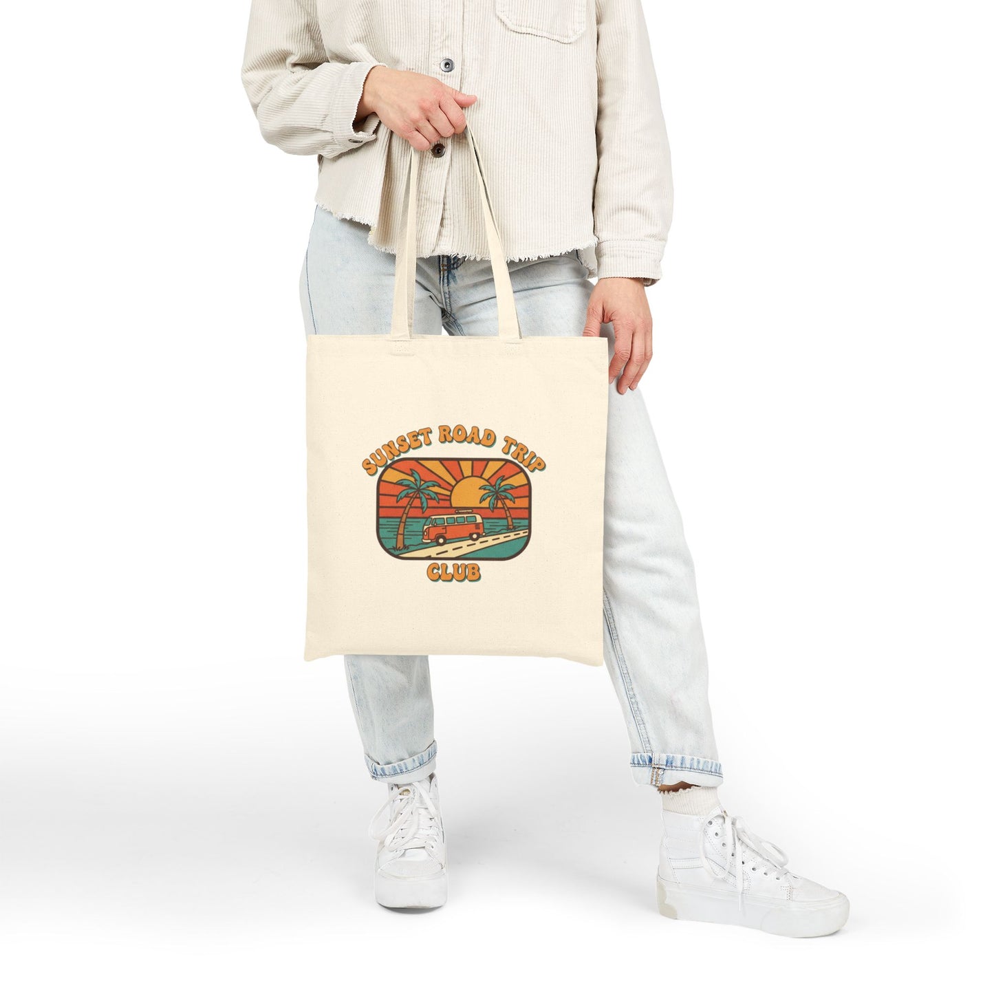 Golden Hour 70s Sunset Tote | Retro Surf Palm Postcard Canvas