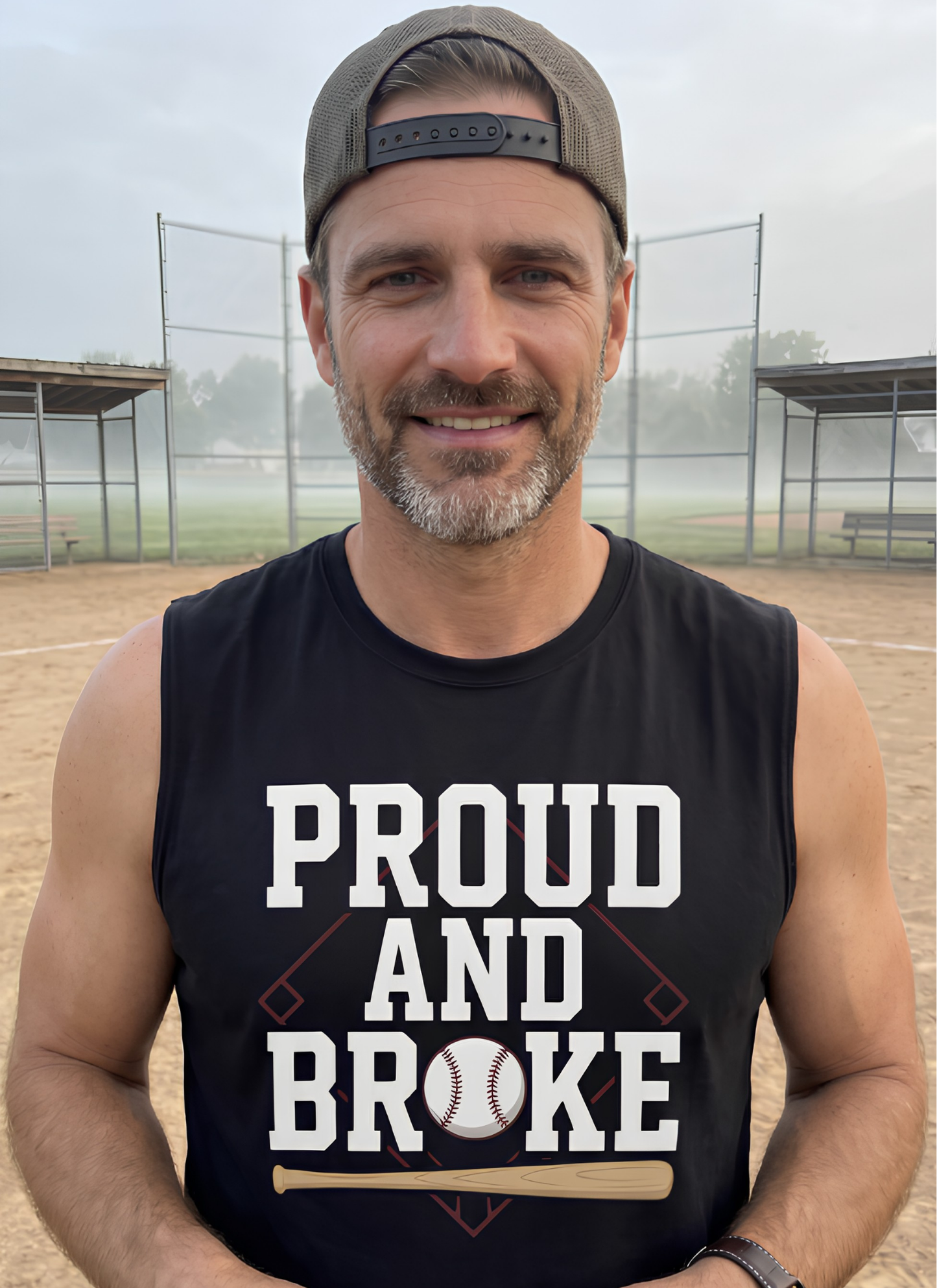 Proud and Broke Baseball Muscle Tank | Funny Travel Ball Parent Sleeveless Shirt